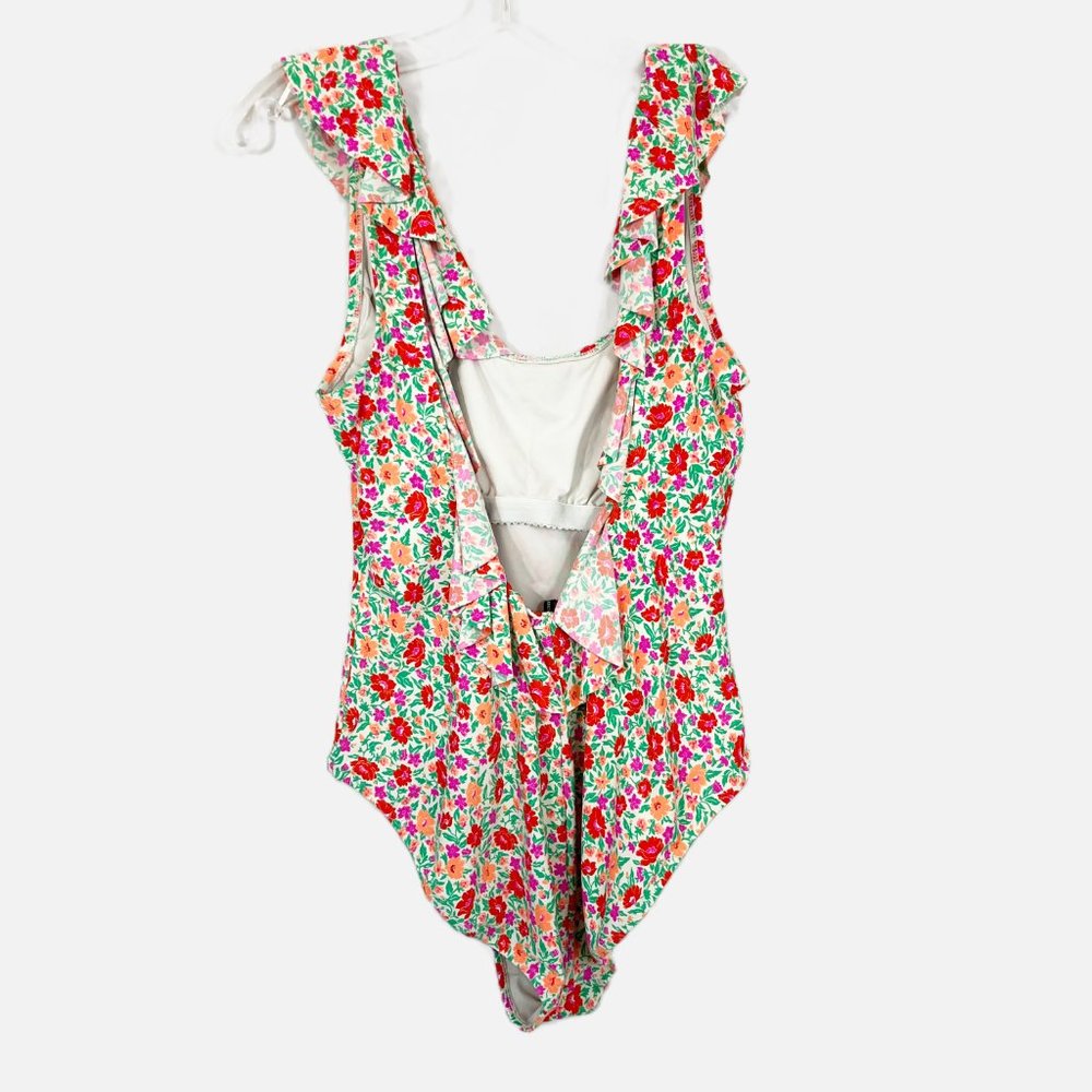 J. Crew Ruffle Scoop Back One Piece Swimsuit in Storybook Floral - Size 16 - Picture 3 of 5